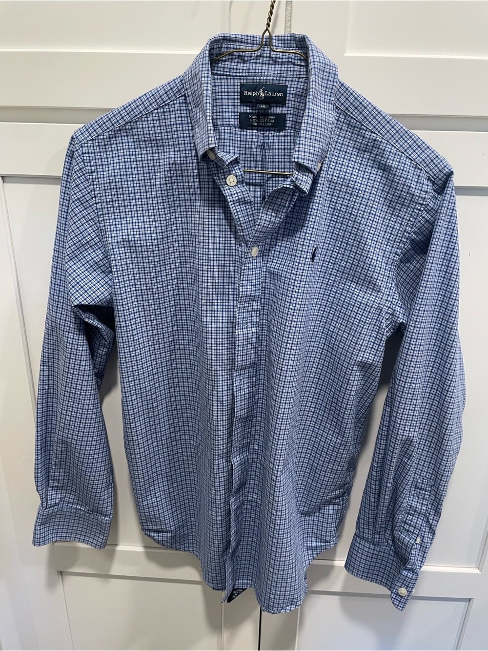 Ralph Lauren boys size 14, Blue Check Button-Down Shirt